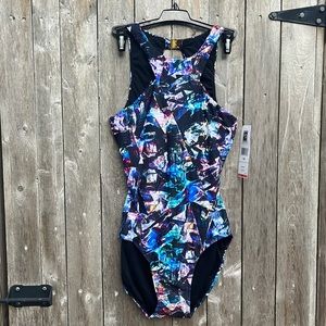 Aerin Rose Louvre Underwire Racer Front One Piece Swimsuit,Size 10,NWT